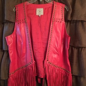 Dpuble D Ranch Leather Red Fringe Vest